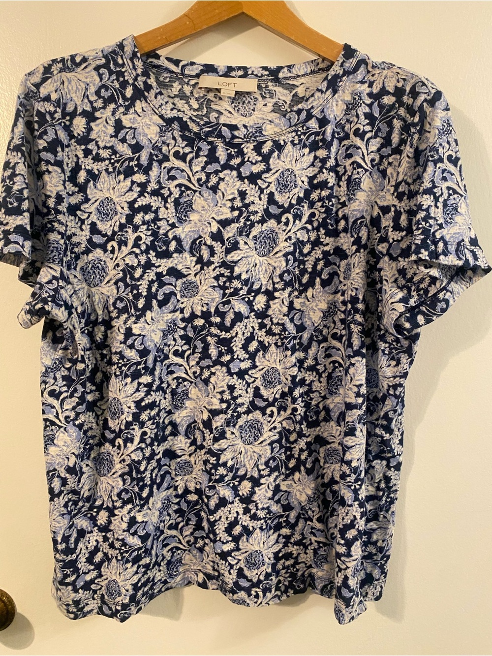 LOFT Navy Floral Short Sleeve Crew Tee